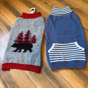 NEW Dog Sweater Bundle Large Bear Plaid & Blue Stripe Pocket Cozy Pet Clothes